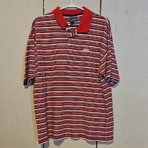 #153 Mens Avirex Red and White Striped Polo Shirt Sz Large